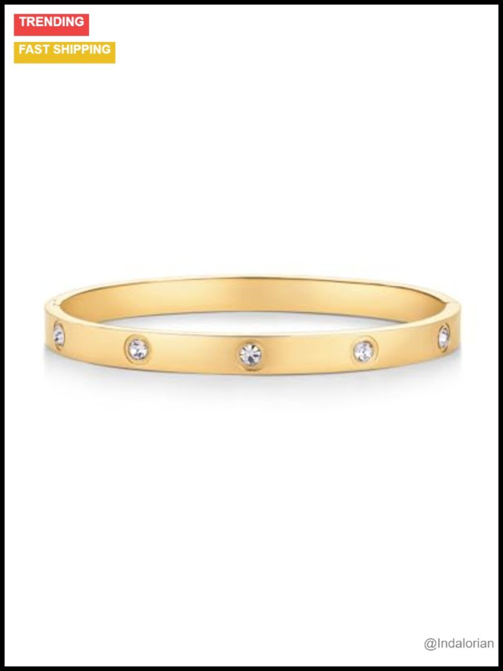 14K Gold Plated Stainless Steel Cubic Zirconia Bangle Bracelet Waterproof